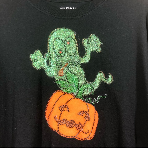 Goofy Ghost and Smiling Pumpkin Halloween T-Shirt; Blingy Characters SZ XL - Picture 2 of 5